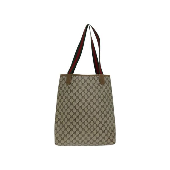Pre Loved GUCCI GG Supreme Web Sherry Line Tote Bag PVC Leather Beige 39 02 003 - Picture 2 of 8